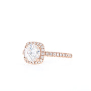 0.88 CT Round Cut Halo & Pave Moissanite Engagement Ring - Barbara Maison 