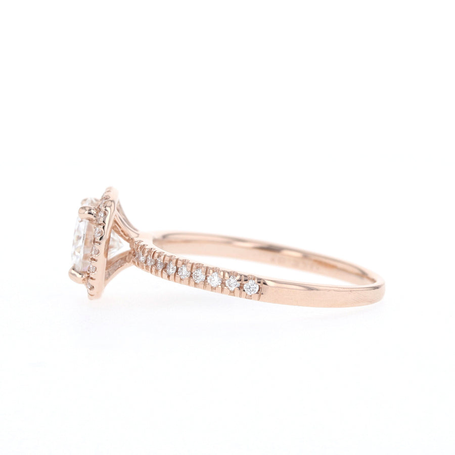 0.88 CT Round Cut Halo & Pave Moissanite Engagement Ring - Barbara Maison 