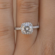0.88 CT Round Cut Halo & Pave Moissanite Engagement Ring - Barbara Maison 