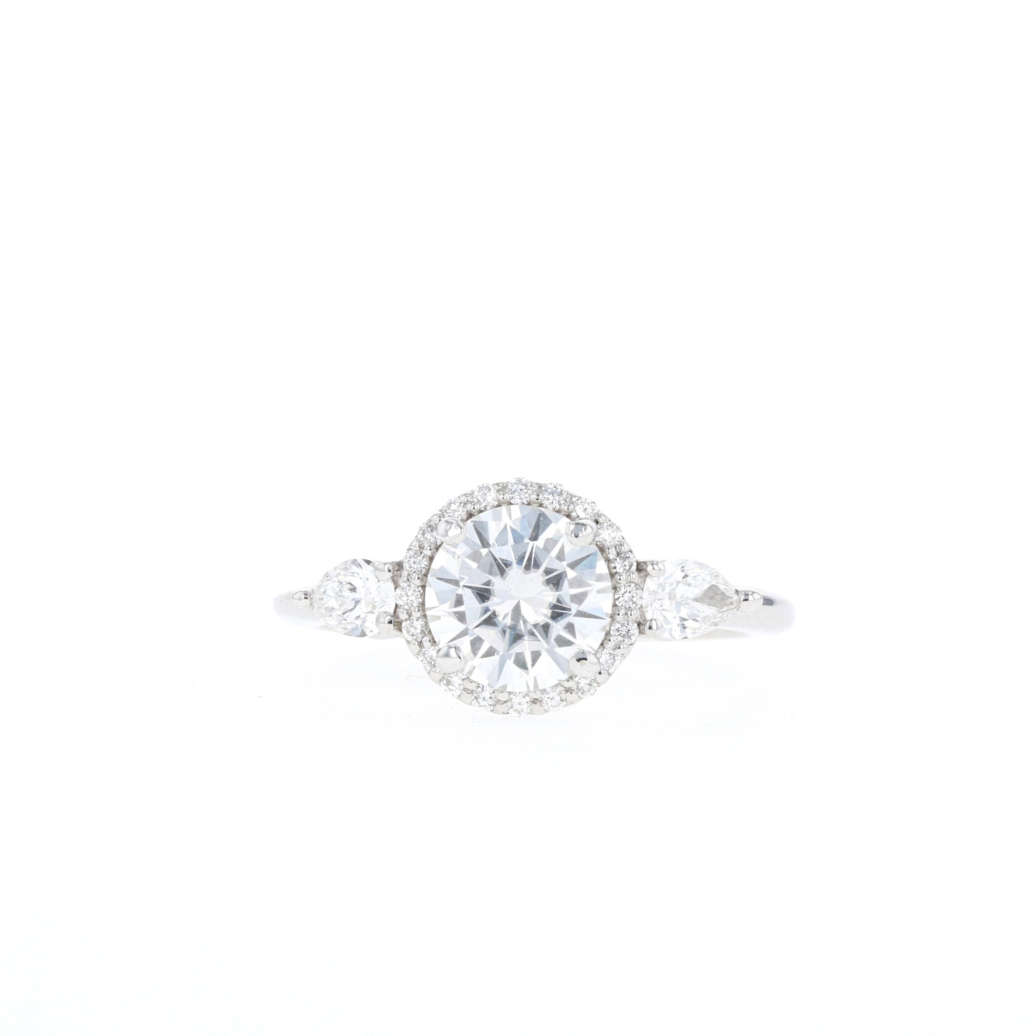 0.88 CT Round Cut Halo & 3 Stones Moissanite Engagement Ring - Barbara Maison 