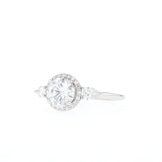 0.88 CT Round Cut Halo & 3 Stones Moissanite Engagement Ring - Barbara Maison 