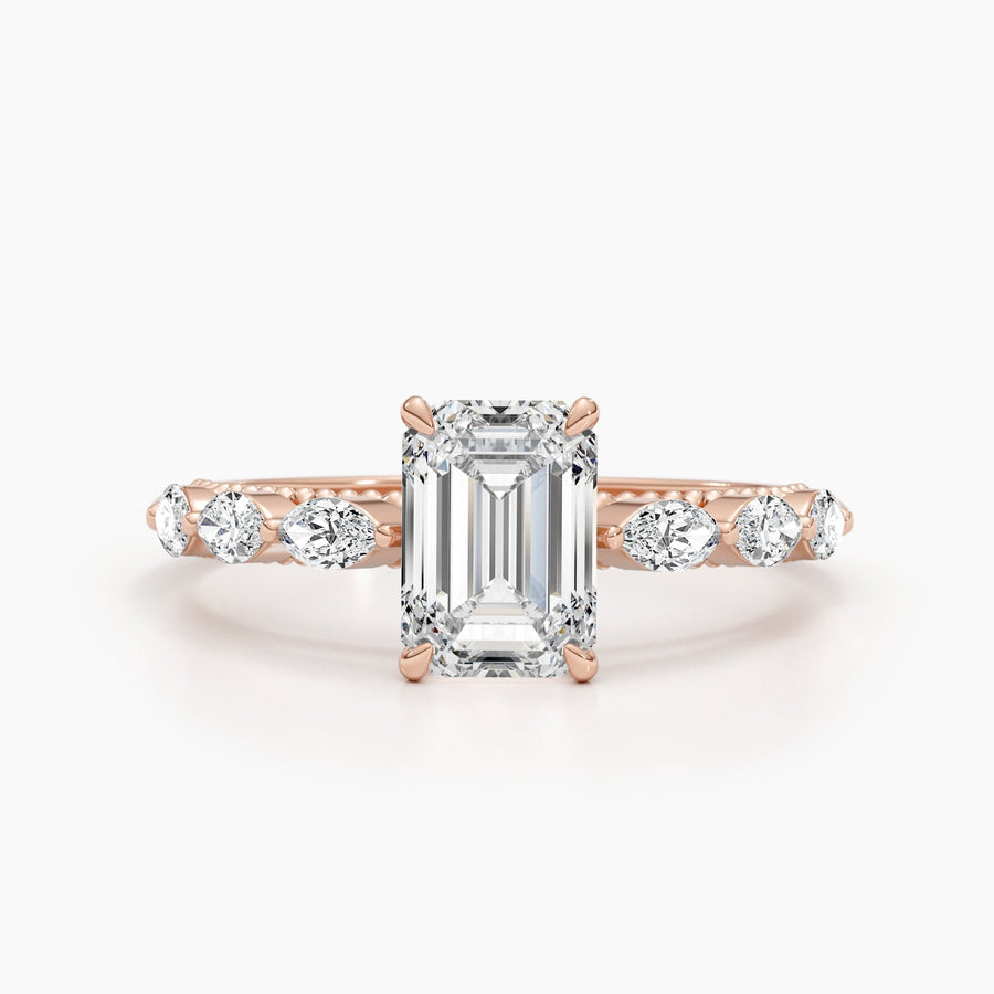 1.71ct Emerald E- VS Pave Diamond Engagement Ring