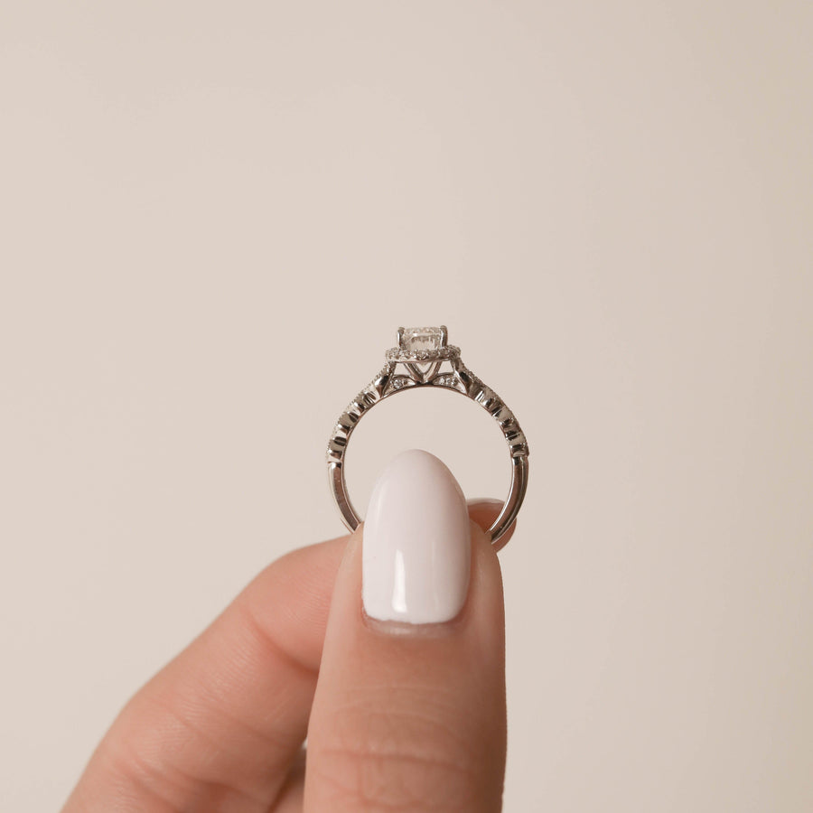 0.84-1.91 CT Oval Cut Halo & Pave Moissanite Engagement Ring - Barbara Maison 