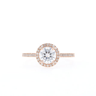 1.0 CT Round Cut Halo & Pave Moissanite Engagement Ring - Barbara Maison 