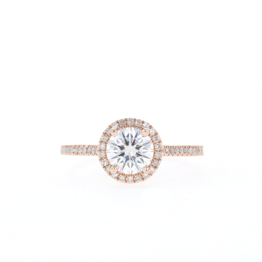 1.0 CT Round Cut Halo & Pave Moissanite Engagement Ring - Barbara Maison 