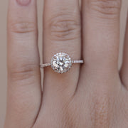 1.0 CT Round Cut Halo & Pave Moissanite Engagement Ring - Barbara Maison 