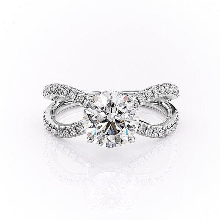 1.35 CT Round Cut Solitaire Unique Pave Setting Moissanite Engagement Ring - Barbara Maison 