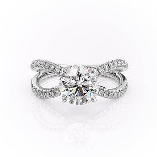 1.35 CT Round Cut Solitaire Unique Pave Setting Moissanite Engagement Ring - Barbara Maison 