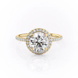 1.90 CT Round Cut Halo Pave Setting Moissanite Engagement Ring - Barbara Maison 