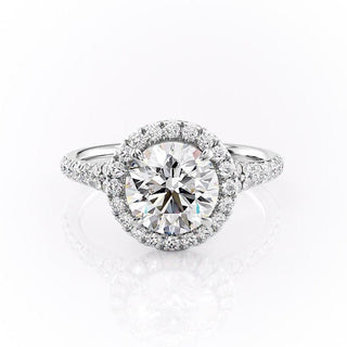 1.60 CT Round Cut Halo Split Shank Setting Moissanite Engagement Ring - Barbara Maison 