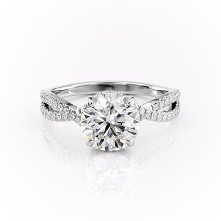 1.60 CT Round Cut Solitaire Cross Over Pave Set Moissanite Engagement Ring - Barbara Maison 