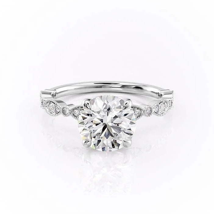 1.60 CT Round Cut Milgrain Solitaire Style Moissanite Engagement Ring - Barbara Maison 