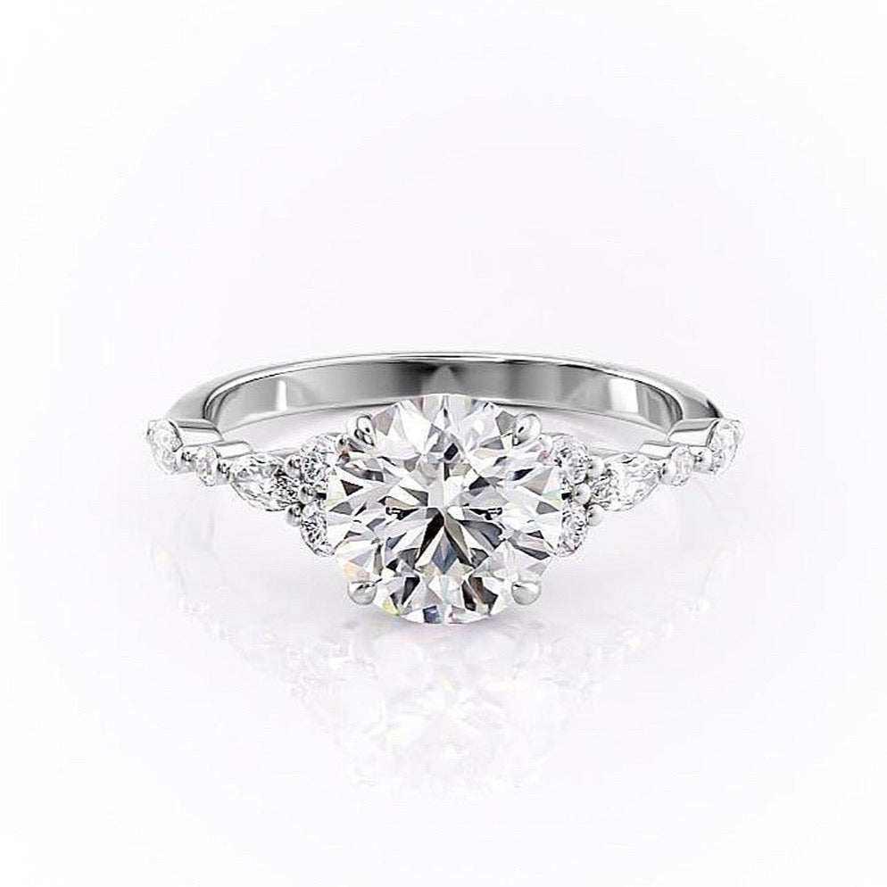 1.60 CT Round Cut Cluster Style Moissanite Engagement Ring - Barbara Maison 