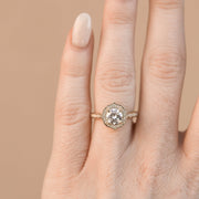 1 CT Round Cut Halo & Pave Moissanite Engagement Ring - Barbara Maison 