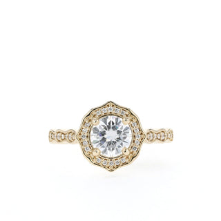 1 CT Round Cut Halo & Pave Moissanite Engagement Ring - Barbara Maison 