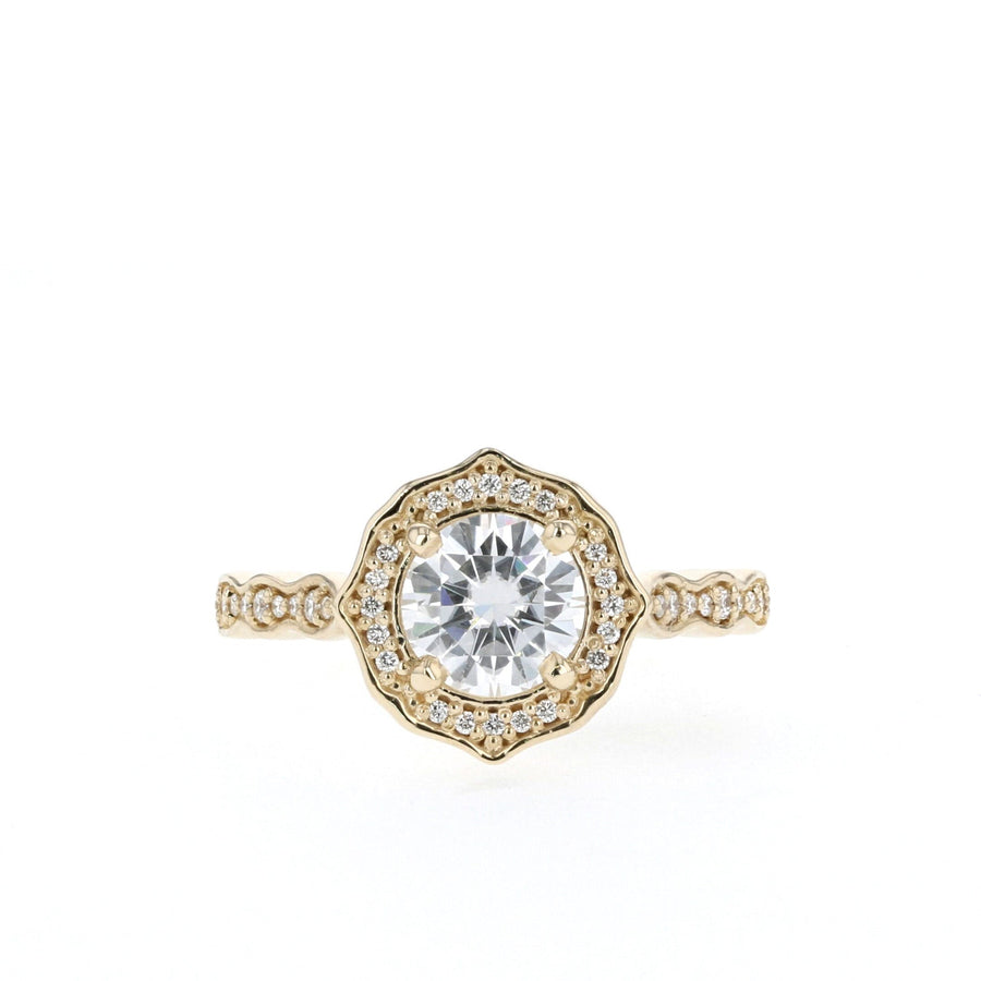 1 CT Round Cut Halo & Pave Moissanite Engagement Ring - Barbara Maison 