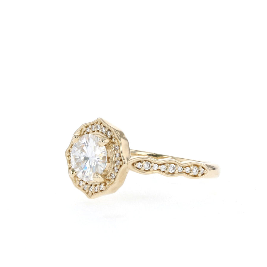 1 CT Round Cut Halo & Pave Moissanite Engagement Ring - Barbara Maison 