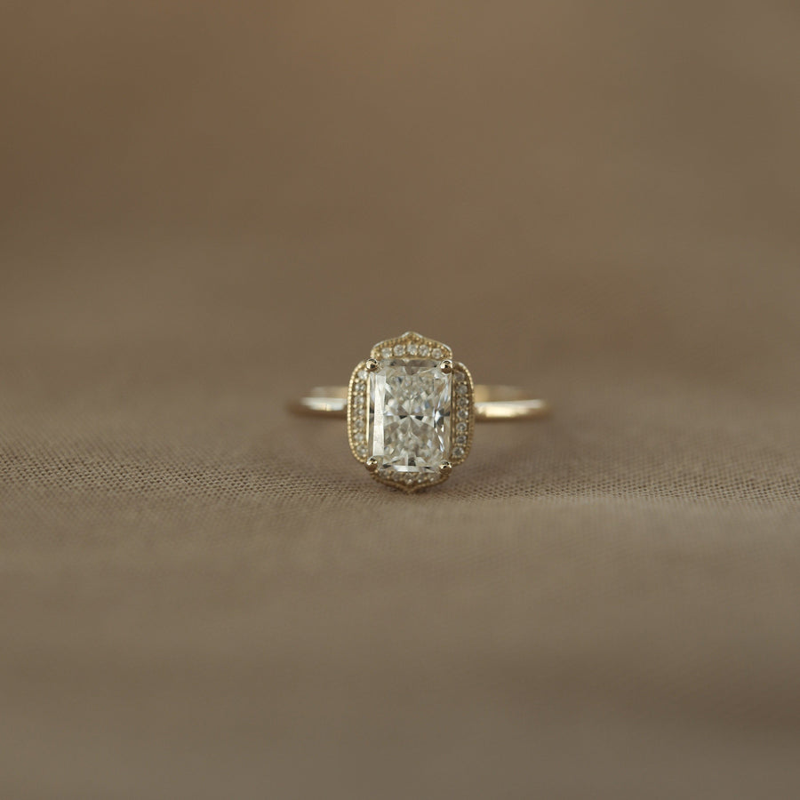 1.04 -1.67 CT Radiant Cut Halo Moissanite Engagement Ring - Barbara Maison 