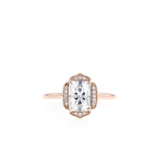 1.04 -1.67 CT Radiant Cut Halo Moissanite Engagement Ring - Barbara Maison 