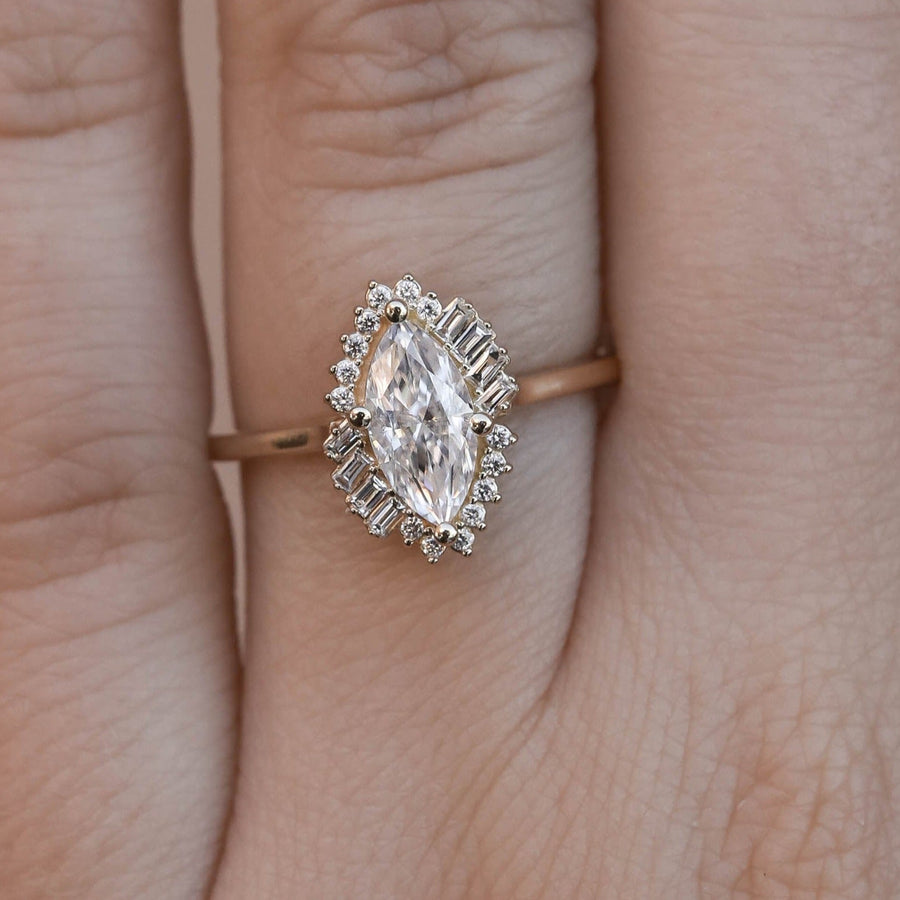 0.67 CT Marquise Cut Halo Moissanite Engagement Ring - Barbara Maison 