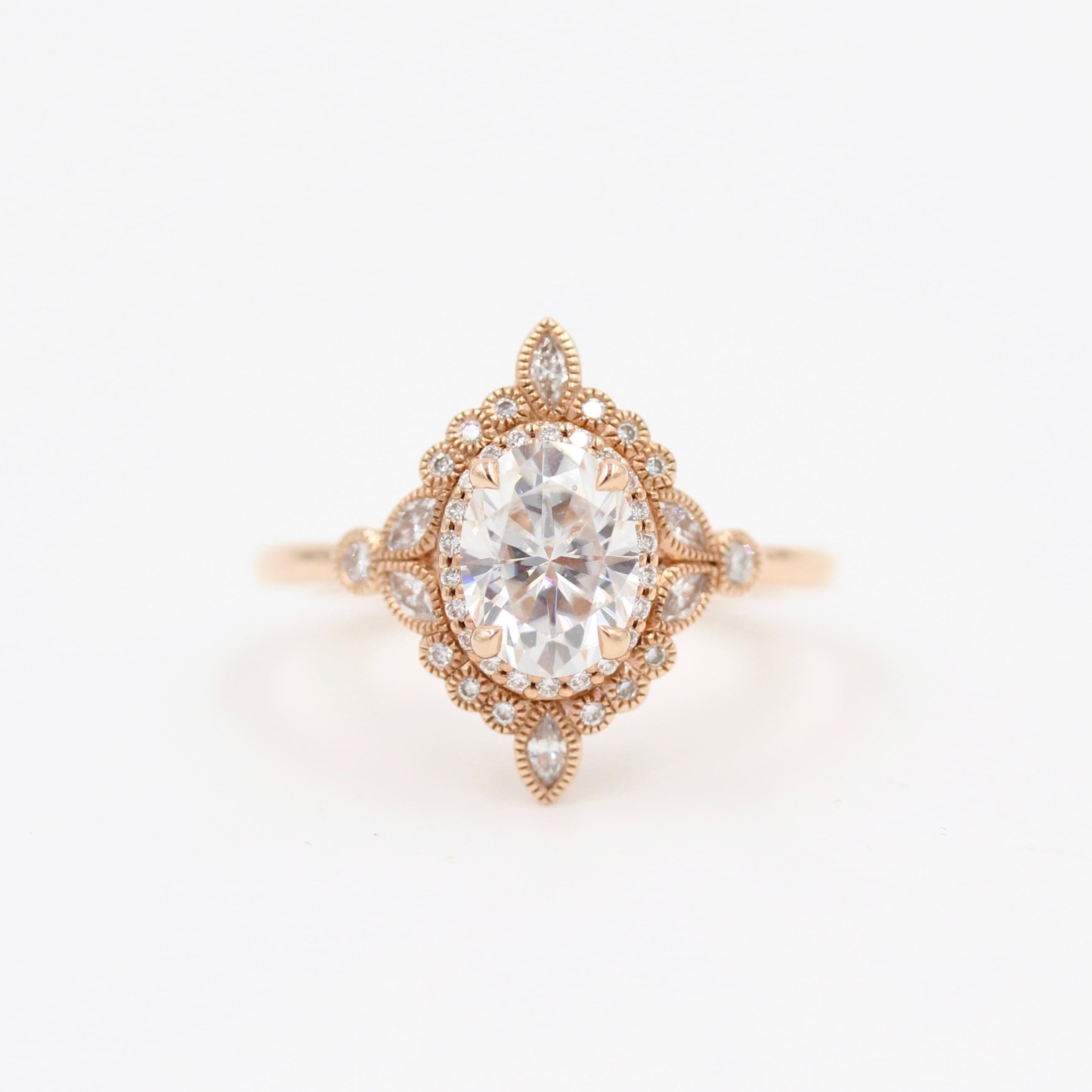 1.33 CT Oval Cut Cluster Halo Moissanite Engagement Ring - Barbara Maison 