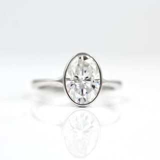 2.0 CT-3.75 CT Oval Bezel Solitaire Moissanite Engagement Ring - Barbara Maison 