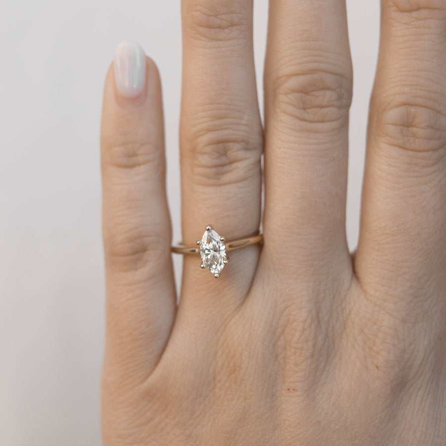 0.67 CT Marquise Cut Solitaire Moissanite Engagement Ring - Barbara Maison 