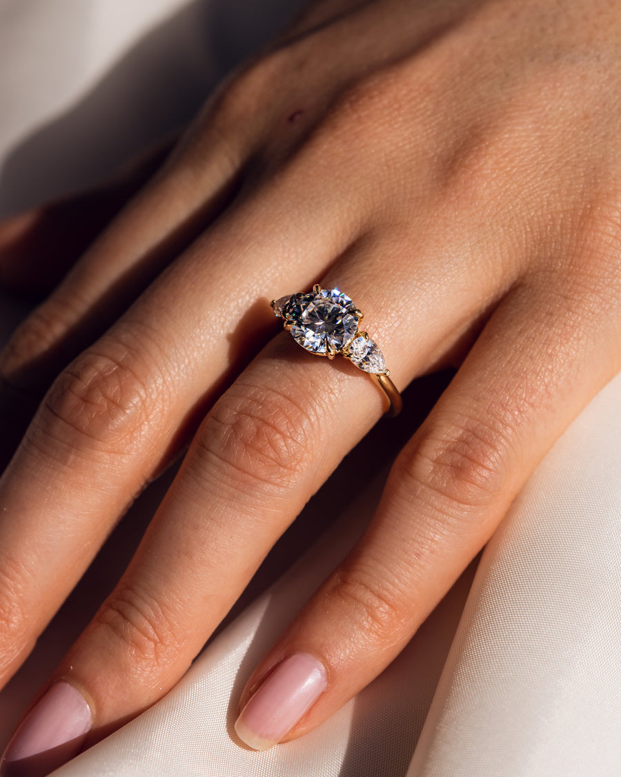 3.08 CT Round Three Stone Moissanite Engagement Ring - Barbara Maison 