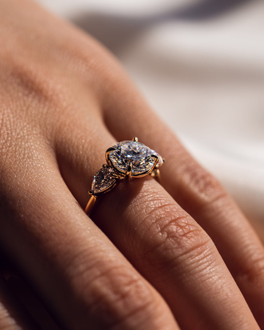 3.08 CT Round Three Stone Moissanite Engagement Ring - Barbara Maison 