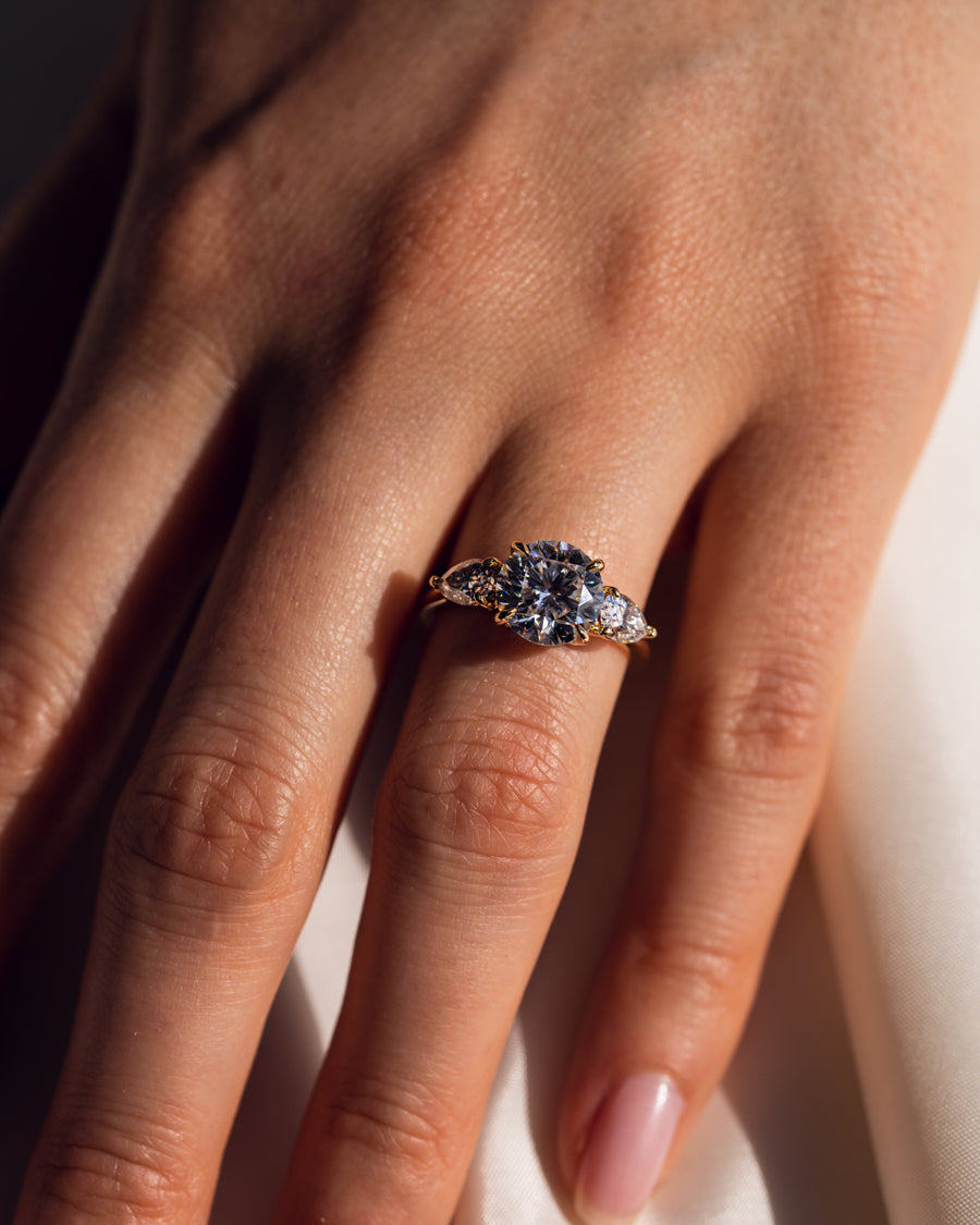 3.08 CT Round Three Stone Moissanite Engagement Ring - Barbara Maison 