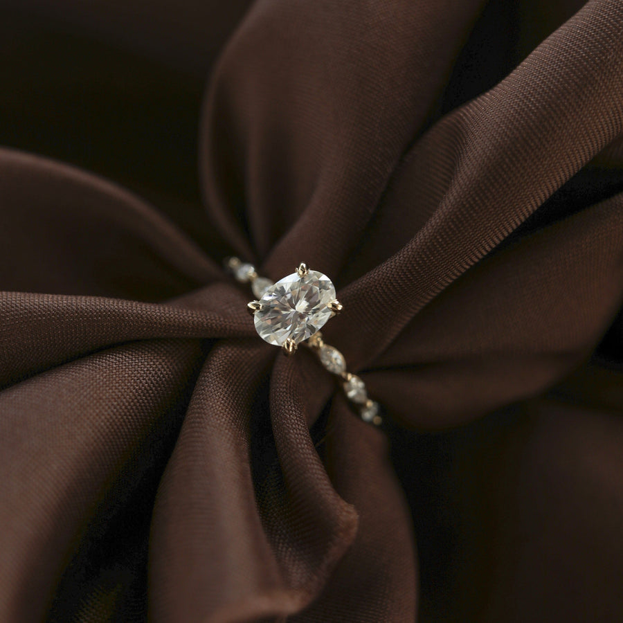 0.84 CT-1.91 CT Oval Cut Solitaire Pave Moissanite Engagement Ring - Barbara Maison 