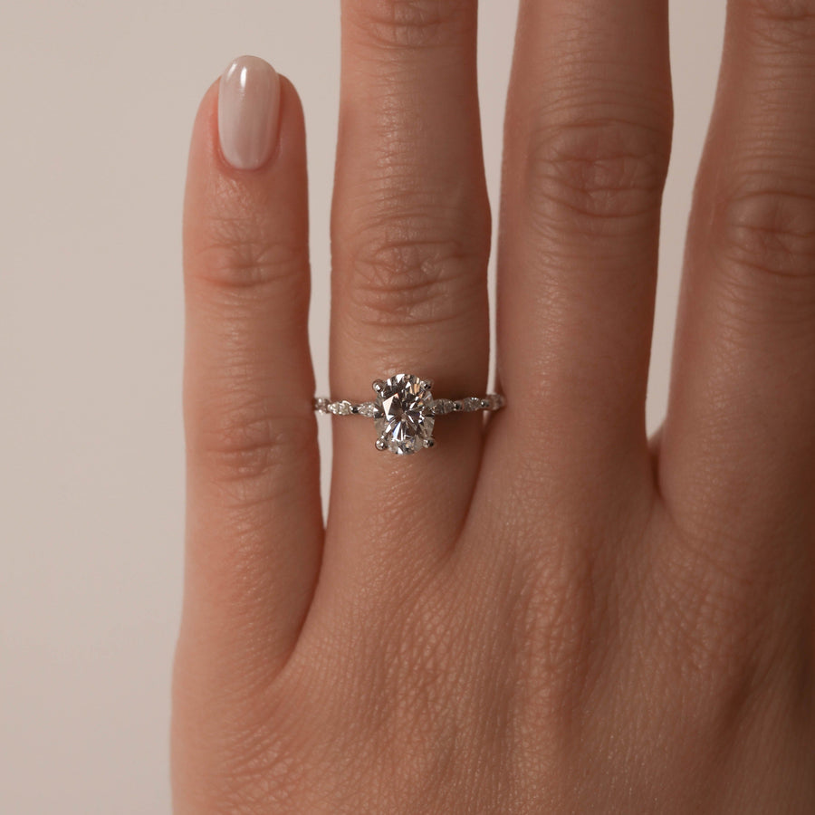 0.84 CT-1.91 CT Oval Cut Solitaire Pave Moissanite Engagement Ring - Barbara Maison 