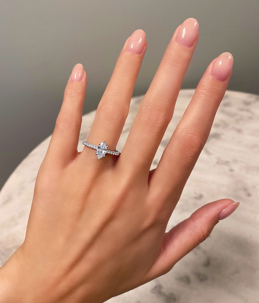 Lab Grown Marquise Diamond Pavé Engagement Ring – Barbara Maison