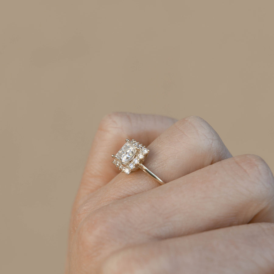 1.07 CT Princess Cut Halo Moissanite Engagement Ring - Barbara Maison 