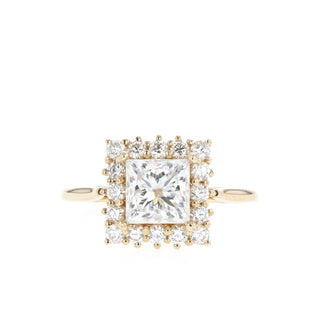 1.07 CT Princess Cut Halo Moissanite Engagement Ring - Barbara Maison 