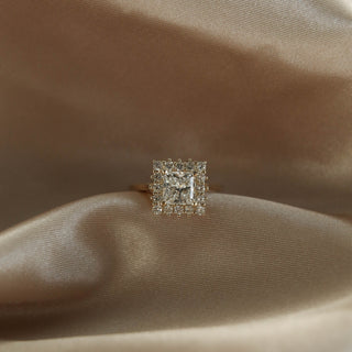 1.07 CT Princess Cut Halo Moissanite Engagement Ring - Barbara Maison 