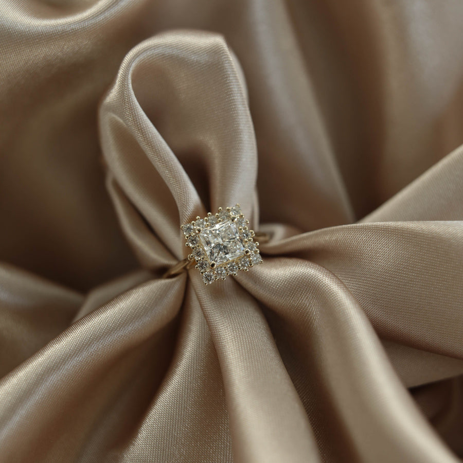 1.07 CT Princess Cut Halo Moissanite Engagement Ring - Barbara Maison 