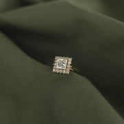 1.07 CT Princess Cut Halo Moissanite Engagement Ring - Barbara Maison 