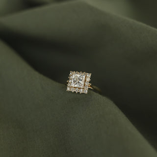 1.07 CT Princess Cut Halo Moissanite Engagement Ring - Barbara Maison 