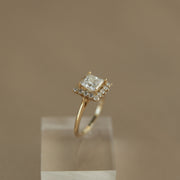 1.07 CT Princess Cut Halo Moissanite Engagement Ring - Barbara Maison 