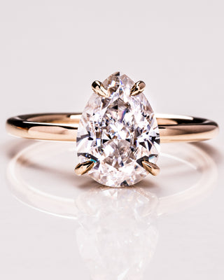 3.09 CT Pear Cut Moissanite Solitaire Engagement Ring With Hidden Halo Setting - Barbara Maison 