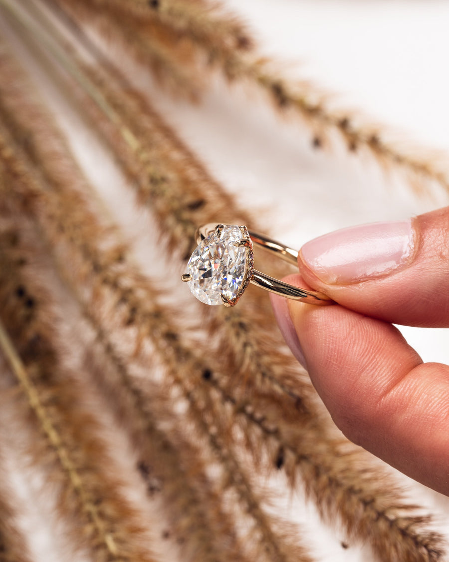 3.09 CT Pear Cut Moissanite Solitaire Engagement Ring With Hidden Halo Setting - Barbara Maison 