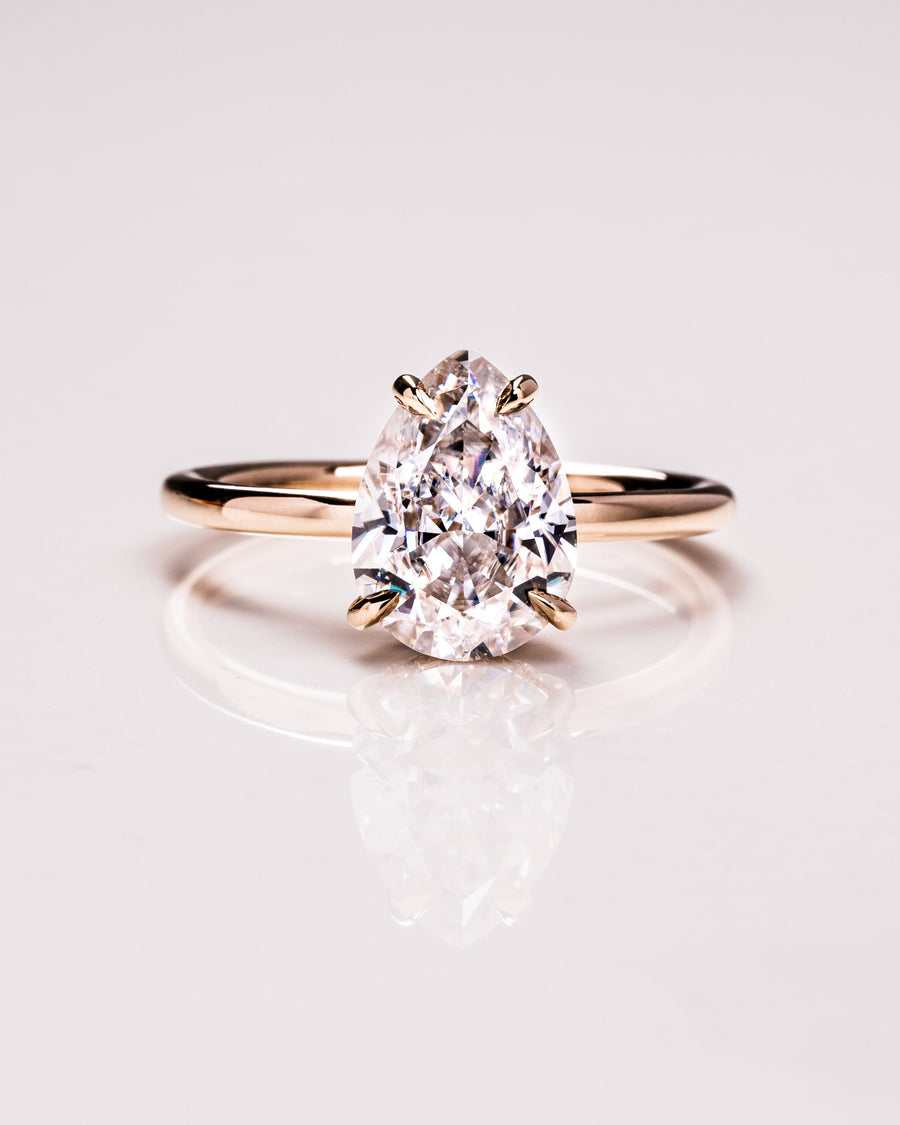 3.09 CT Pear Cut Moissanite Solitaire Engagement Ring With Hidden Halo Setting - Barbara Maison 