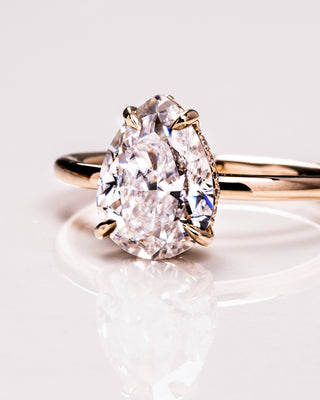 3.09 CT Pear Cut Moissanite Solitaire Engagement Ring With Hidden Halo Setting - Barbara Maison 