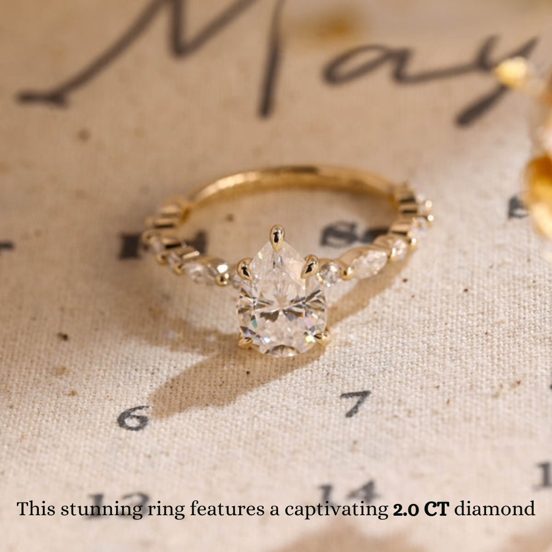Pear cut lab grown diamond dainty setting engagement ring, 1.0 to 3.0 carats, crafted with fine prongs on polished gold band