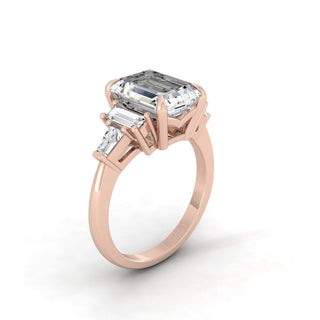 5.75 CT Emerald Cut 3 Stone Moissanite Engagement Ring - Barbara Maison 