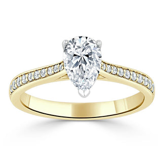 0.75 CT Pear Cut Solitaire Engagement Ring With Channel Pave Setting - Barbara Maison 