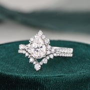 1.50 CT Pear Cut Cluster Moissanite Bridal Ring Set - Barbara Maison 