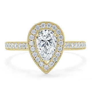 1.52 CT Pear Cut Halo Channel Pave Moissanite Engagement Ring - Barbara Maison 