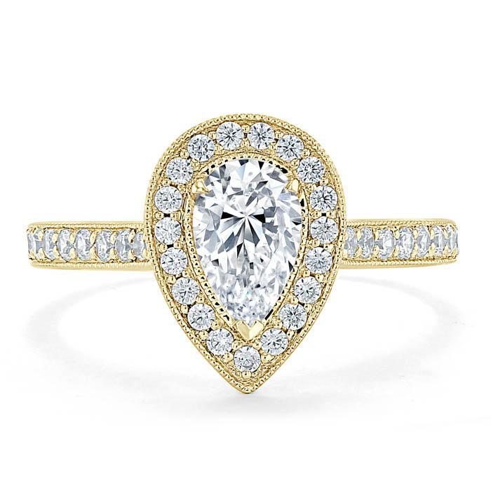1.52 CT Pear Cut Halo Channel Pave Moissanite Engagement Ring - Barbara Maison 
